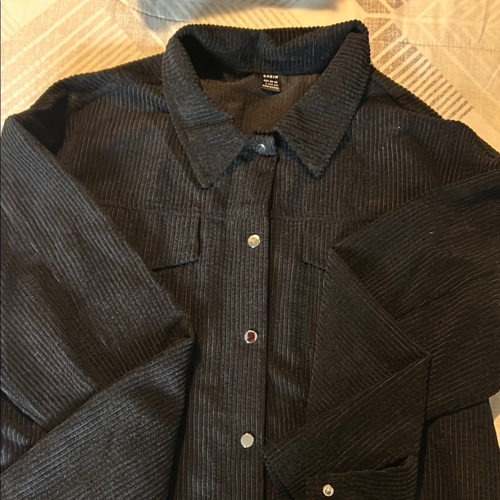 H&M Black Lightweight Corduroy Shirt Jacket